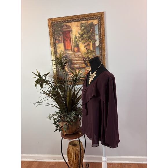 Jennifer Lopez Women Top Size L V-Neck 3/4 Sleeve Cottage Core Prairie Purple - Picture 4 of 11